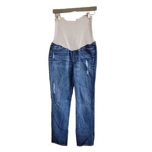 7 For All Mankind Maternity Straight Leg Jeans - Blue Denim with Cream Panel